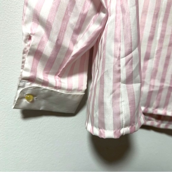 💙 Vintage Savant Pink White Striped Tie Neck Secretary Blouse Size Large Retro - Picture 13 of 16